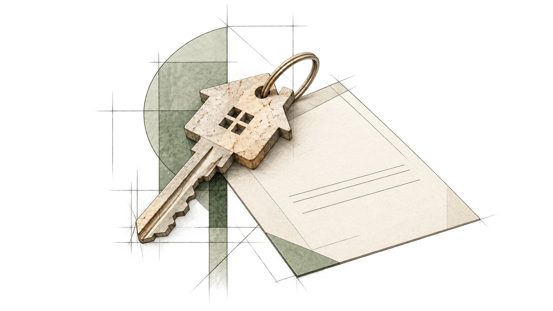 A house-shaped key and sale document representing the future buyer