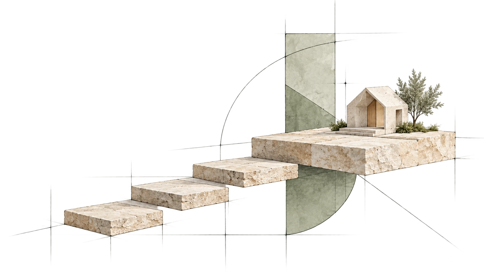Staged blocks representing construction payments and handover obligations